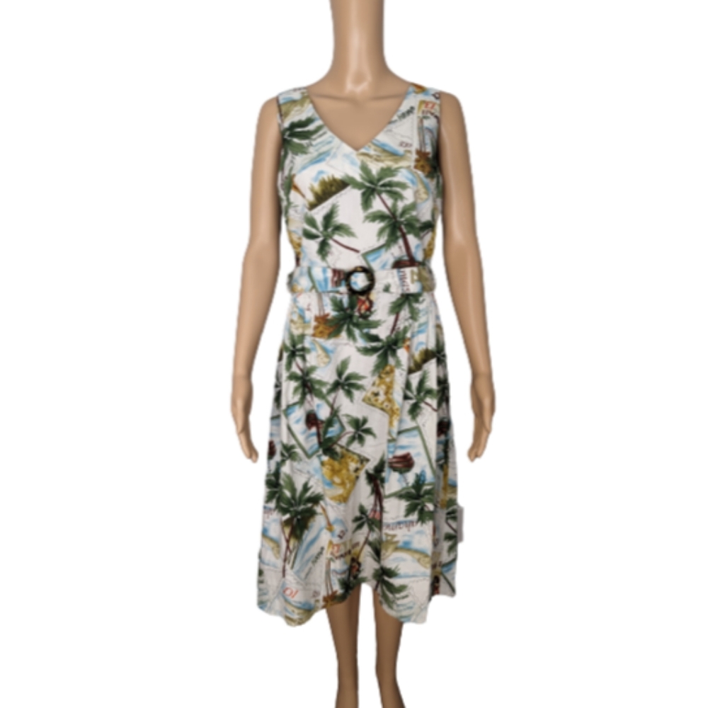 Sheri Martin New York Vintage Hawaiian Stamps Print Sleeveless Dress 12